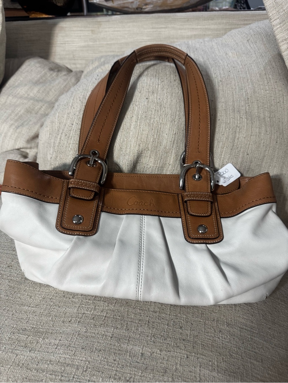 Coach White and Brown Leather Shoulder Bag